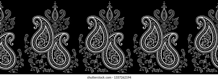 Seamless Black And White Paisley Border