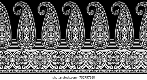 Seamless Black And White Paisley Border