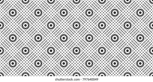 Seamless Black White Symmetrical Horizontal Pattern Stock Illustration 