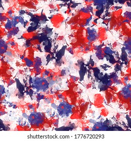 Seamless Blue Red With White Watercolor Pattern.Abstract Background And Texture.Fashionable Textile, Fabric, Packaging. 