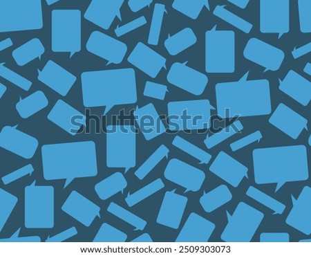 Seamless blue speech and thought bubbles pattern of various sizes and shapes on wide scale background, simple text boxes background, vector illustration