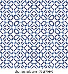 Seamless Blue Watercolor Geometric Tiles Pattern