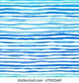 Seamless Blue Watercolor Line Pattern.Strips. Abstract Lines Background. Hand Drawn Illustration. 