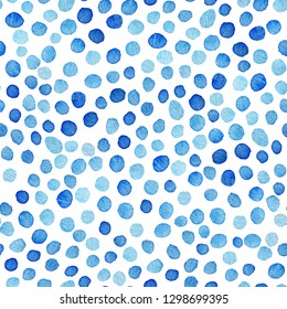 Seamless Blue Watercolor Polka Dot Pattern