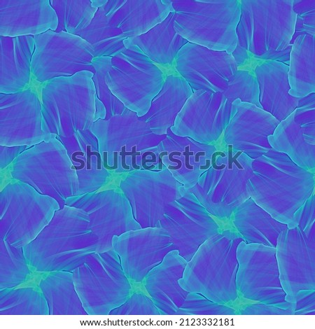 Seamless blue-green pattern with abstract translucent tulle flowers
