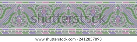Seamless boarder with summer spring abstract traditional digital all over print for textile fashion design and ethnic paisley geometric vintage. Stock photo © 