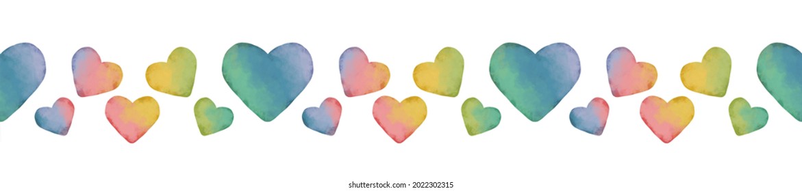 Seamless Border Image Watercolor Colored Hearts Stock Illustration ...