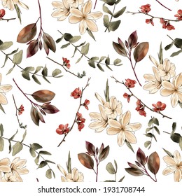 Seamless Botanical Pattern With White Background