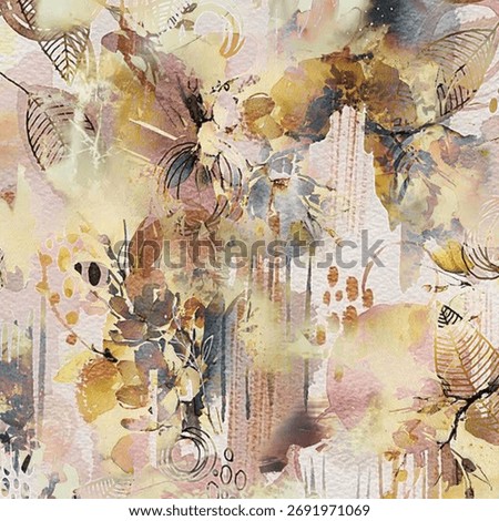 Seamless brush pattern with hand drawn art abstract brush drawing background elements in brown, black and white colors.
