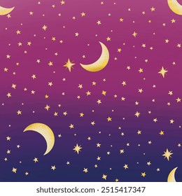 Seamless celestial pattern with moons and stars. Mystic black and white illustration. Good for textile, yoga mat, underwear, notebook cover, wrapping paper, invitation, card, scrapbook, poster.