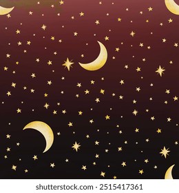 Seamless celestial pattern with moons and stars. Mystic black and white illustration. Good for textile, yoga mat, underwear, notebook cover, wrapping paper, invitation, card, scrapbook, poster.
