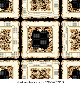 Seamless Chain, Baroque, Leopard Skin Square, Belt Pattern.