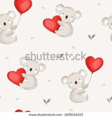 Seamless childish pattern with cute Koala and hearts. Creative scandinavian kids texture for fabric, wrapping, textile, wallpaper, apparel. 