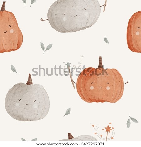 Seamless childish pattern with pumpkins: Happy Halloween. Creative scandinavian kids texture for fabric, wrapping, textile, wallpaper, apparel.