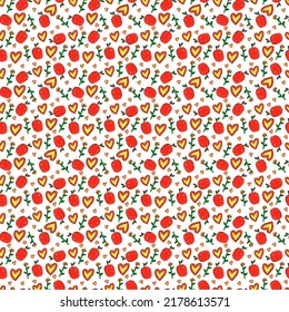 Seamless Children Drawing Pattern, Thank You Teacher Print, Hand Drawn Children Sketch Background, Apple, Love Heart, Flower