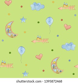 Seamless Childrens Background Cute Watercolor Illustration Stock ...