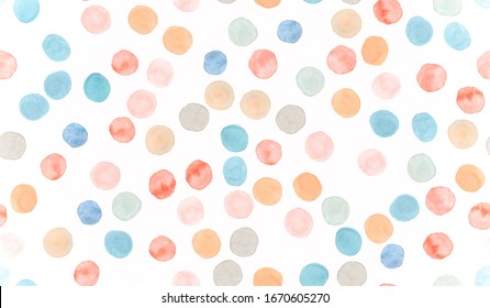 Seamless Circle Template. White Watercolour Circular Ornament. Cool Watercolour Dots. Baby Circular Confetti. Seamless Circle Textile. Orange Cute Watercolor Blots. Blue Circle Pattern.