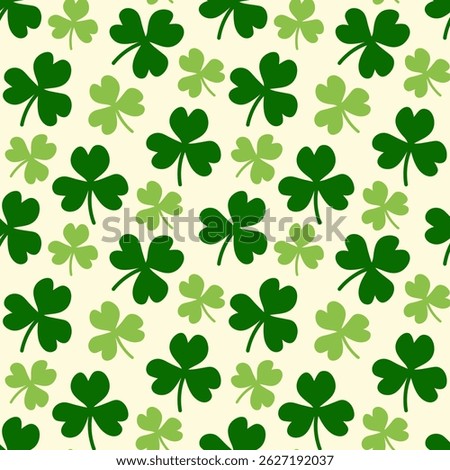 Seamless clover leaf pattern in green tones on cream background. Perfect for St. Patrick’s Day, Irish themes, festive decor, textiles, and wrapping paper.