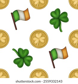 Seamless Coins, Shamrock, and Irish Flag Pattern