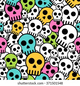 Seamless Color Skull Background. Horror Pattern