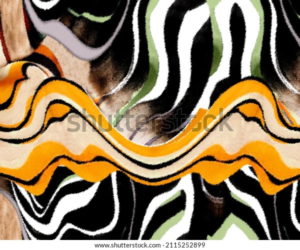 Seamless colorful abstract pattern, watercolor zebra stripes texture.