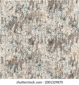 Seamless Colorful chaotic pattern for textile design. Abstract Grunge Geometric Pattern on brown with beige background.