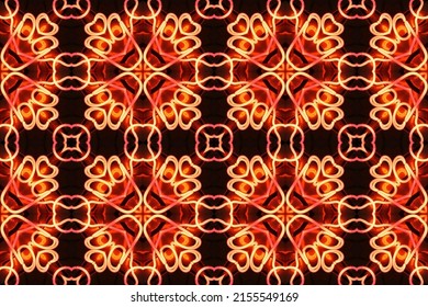 Seamless Colorful Oriental Pattern,  Glowing Hot Metal Red Motif In Brownish Background, Textiles, Table Cloth, Wall Décor And Wallpaper, Endless Repetition