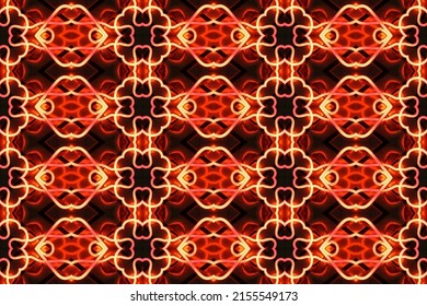 Seamless Colorful Oriental Pattern,  Glowing Hot Metal Red Motif In Brownish Background, Textiles, Table Cloth, Wall Décor And Wallpaper, Endless Repetition