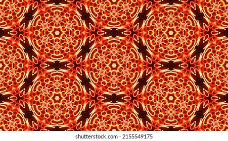 Seamless Colorful Oriental Pattern,  Glowing Hot Metal Red Motif In Brownish Background, Textiles, Table Cloth, Wall Décor And Wallpaper, Endless Repetition