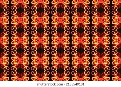 Seamless Colorful Oriental Pattern,  Glowing Hot Metal Red Motif In Brownish Background, Textiles, Table Cloth, Wall Décor And Wallpaper, Endless Repetition