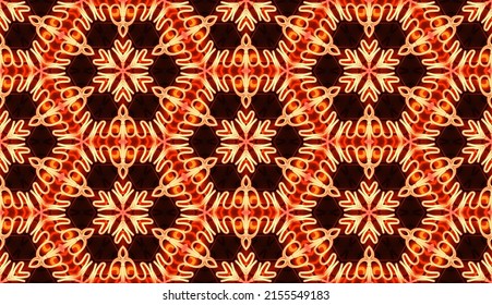 Seamless Colorful Oriental Pattern,  Glowing Hot Metal Red Motif In Brownish Background, Textiles, Table Cloth, Wall Décor And Wallpaper, Endless Repetition