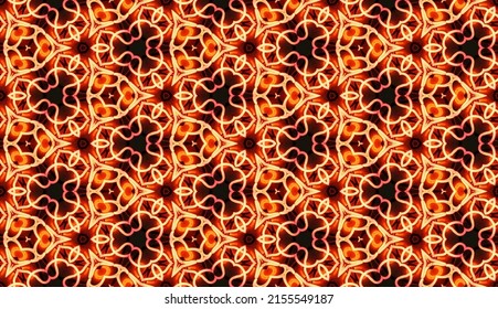 Seamless Colorful Oriental Pattern,  Glowing Hot Metal Red Motif In Brownish Background, Textiles, Table Cloth, Wall Décor And Wallpaper, Endless Repetition