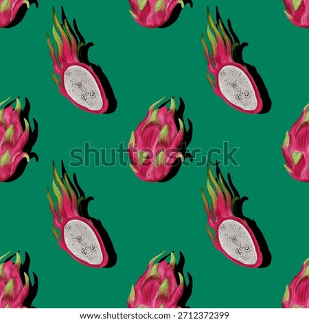 Seamless colorful pattern with dragon fruit illustrations. Watercolor handrawn seamless pattern. Pattern for textile, fabric, wallpapers, decor and design. 