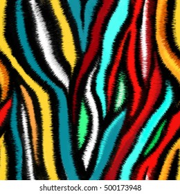 Seamless Colorful Zebra Print Pattern, Digital Art Work