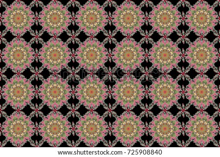 Seamless Colour Spring Theme seamless pattern Background. Cute flower raster pattern. Flowers on black, green and pink colors. Flat Flower Elements Design.