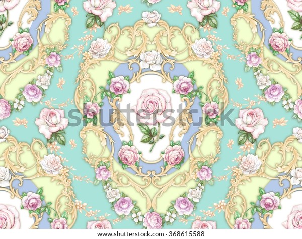 Seamless composition with white and lilac roses 4