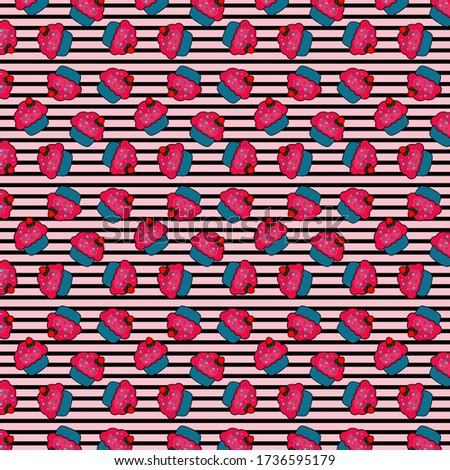 Seamless cupcake pattern with lined background. Cupcake background for websites and mobile apps
