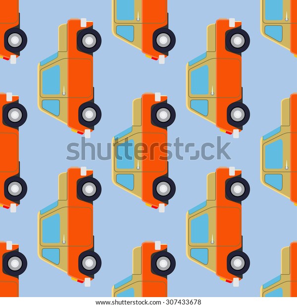 Seamless cute car
pattern. Wallpaper
background.