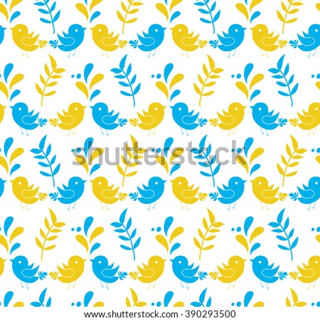 Seamless cute flower and bird pattern.