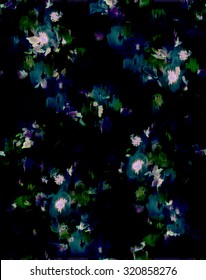 Seamless Dark Abstract Botanical Pattern On Black Background. For Autumn- Winter Fashion. 