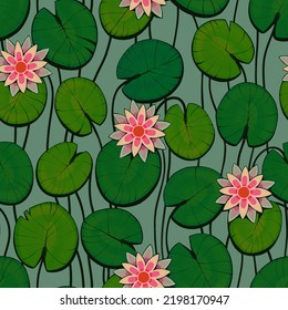 Seamless Decorative Bitmap Pattern In A Floral Theme With Water Lilies