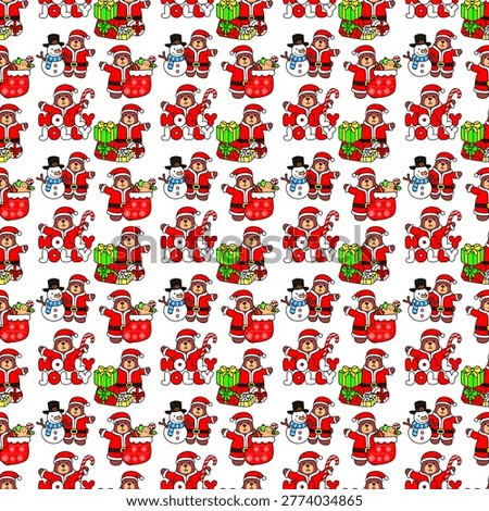 Seamless design for background of bear bring a red socks and holly Jolly text in Christmas 