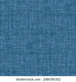 Seamless detailed woven linen texture background. Blue navy denim effect flax fiber natural pattern. Organic fibre close up weave fabric surface material. Rustic home decor fabric effect style.