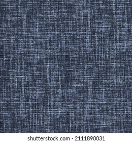 Seamless detailed woven linen texture background. Blue navy denim effect flax fiber natural pattern. Organic fibre close up weave fabric surface material. Rustic home decor fabric effect style.
