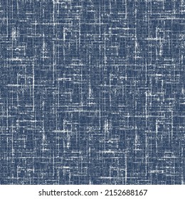 Seamless Detailed Woven Linen Texture Background. Blue Navy Denim Effect Flax Fiber Natural Pattern. Organic Fiber Close Up Weave Fabric Surface Material. Rustic Home Decor Fabric Effect Style.