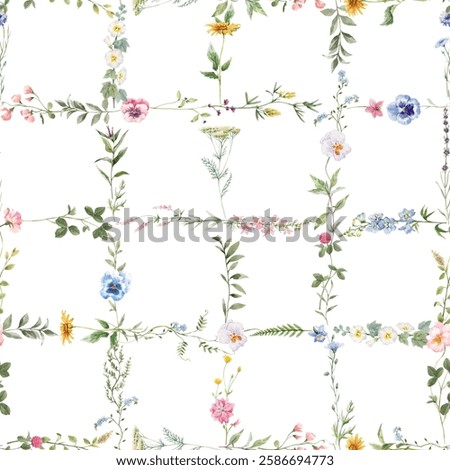 Seamless Diamond Floral Repeat Pattern with Small Ditsy Flowers. Charming Floral Tile Design. Vintage Floral Lattice, Illustration