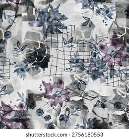 seamless digital pattern Abstrect flowers mix art desgin and painting art