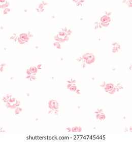 Seamless Ditsy Floral Pattern Small Pink Roses Repeat Background Fabric Textile Print