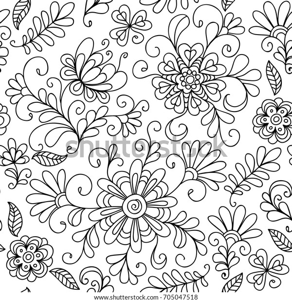 Seamless Doodle Decorative Floral Pattern Flowers Stock Illustration ...