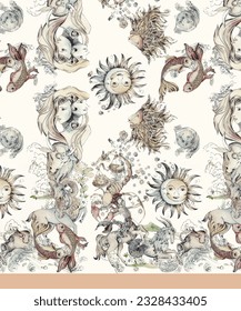 Seamless drawing texile pattern. Illustration